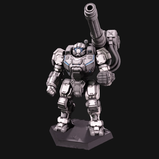 Ultra Cannon — a grey mech with a massive shoulder-mounted cannon and a blue visor
