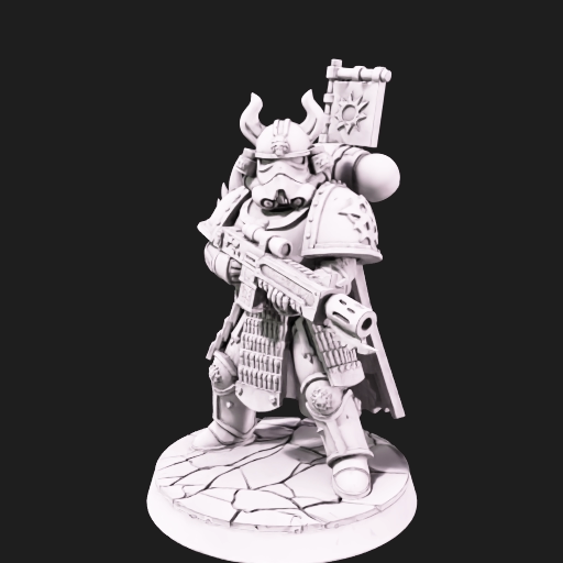 Shadow Ranger miniature — samurai-helmed rifleman with a war banner