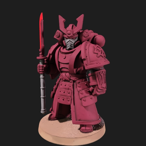 Shadow Guard miniature — crimson samurai with a glowing blade