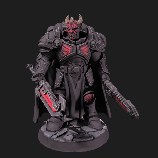 Shadow Lord miniature — dark horned warrior with twin red weapons