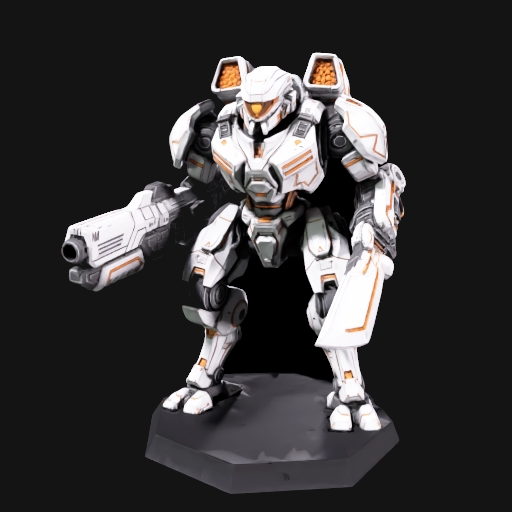 Ultra Striker — an agile white-and-orange mech with a long rifle